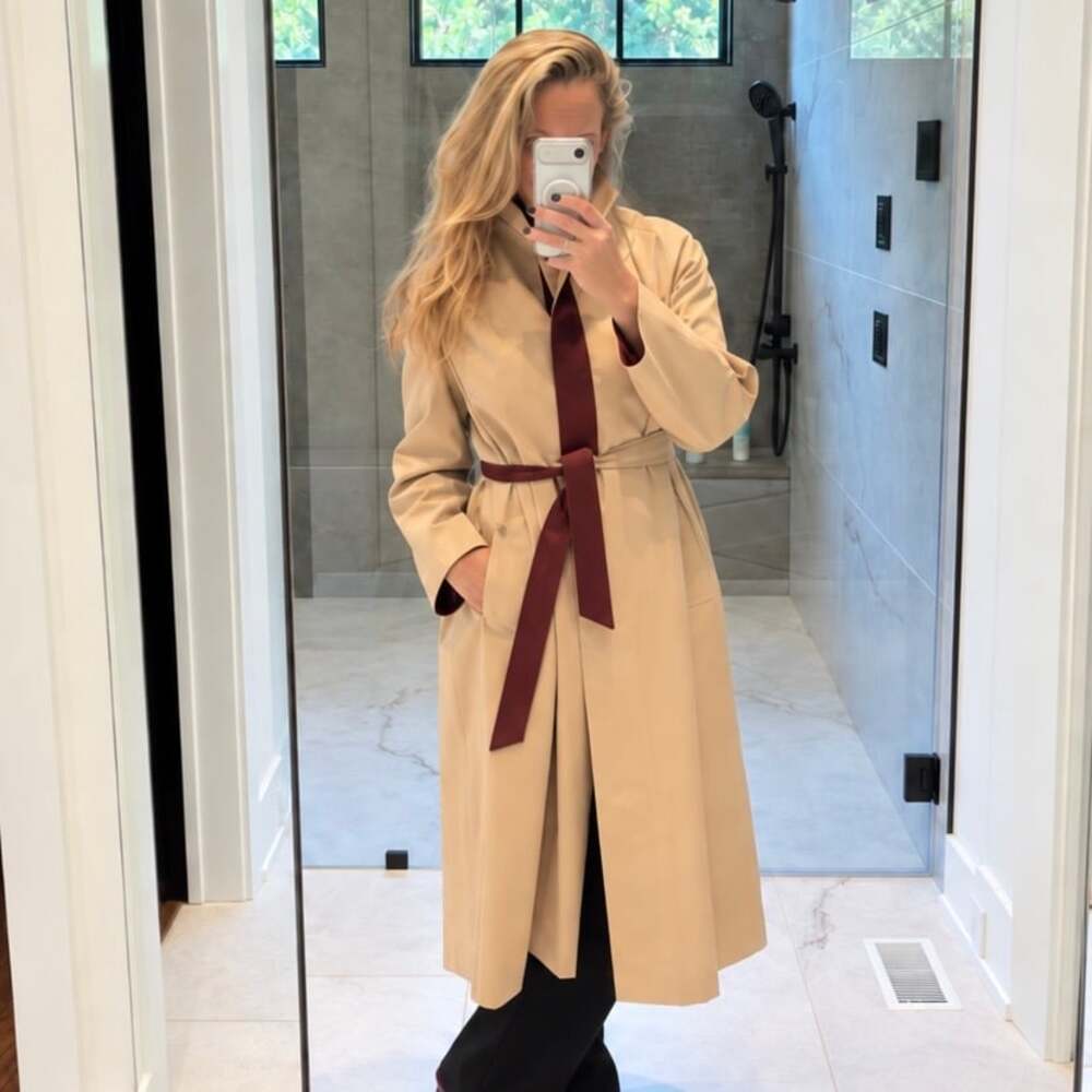 Vintage Etienne Aigner Reversible Trench Coat Women’s Large Tan Burgundy Belted